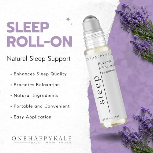 Sleep roll-on with lavender and chamomile for relaxation and sleep support.